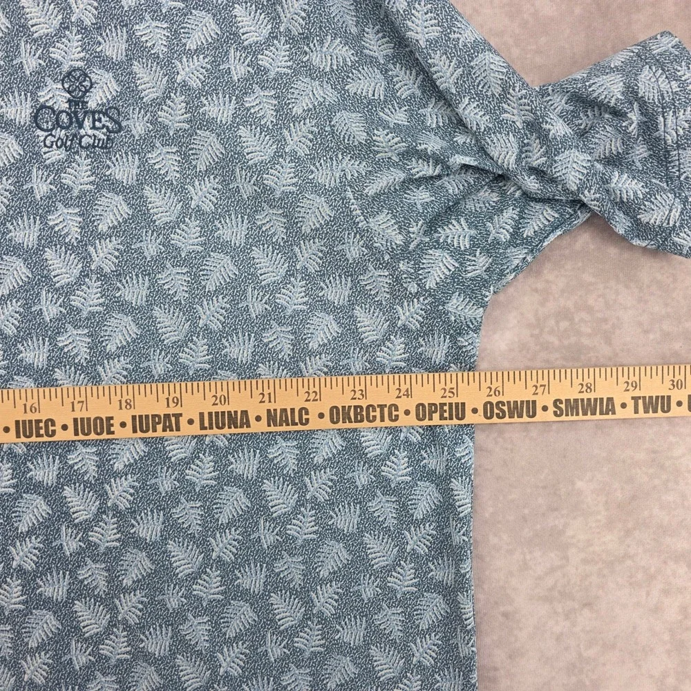 FootJoy Golf Polo Shirt‎ Mens XL Blue White Leaf Print Short Sleeve Performance